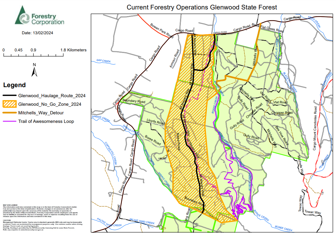 Map of forestry operations in glenwood state forest