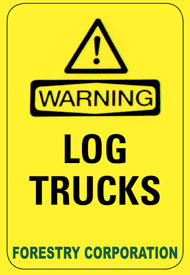 Log trucks warning sign