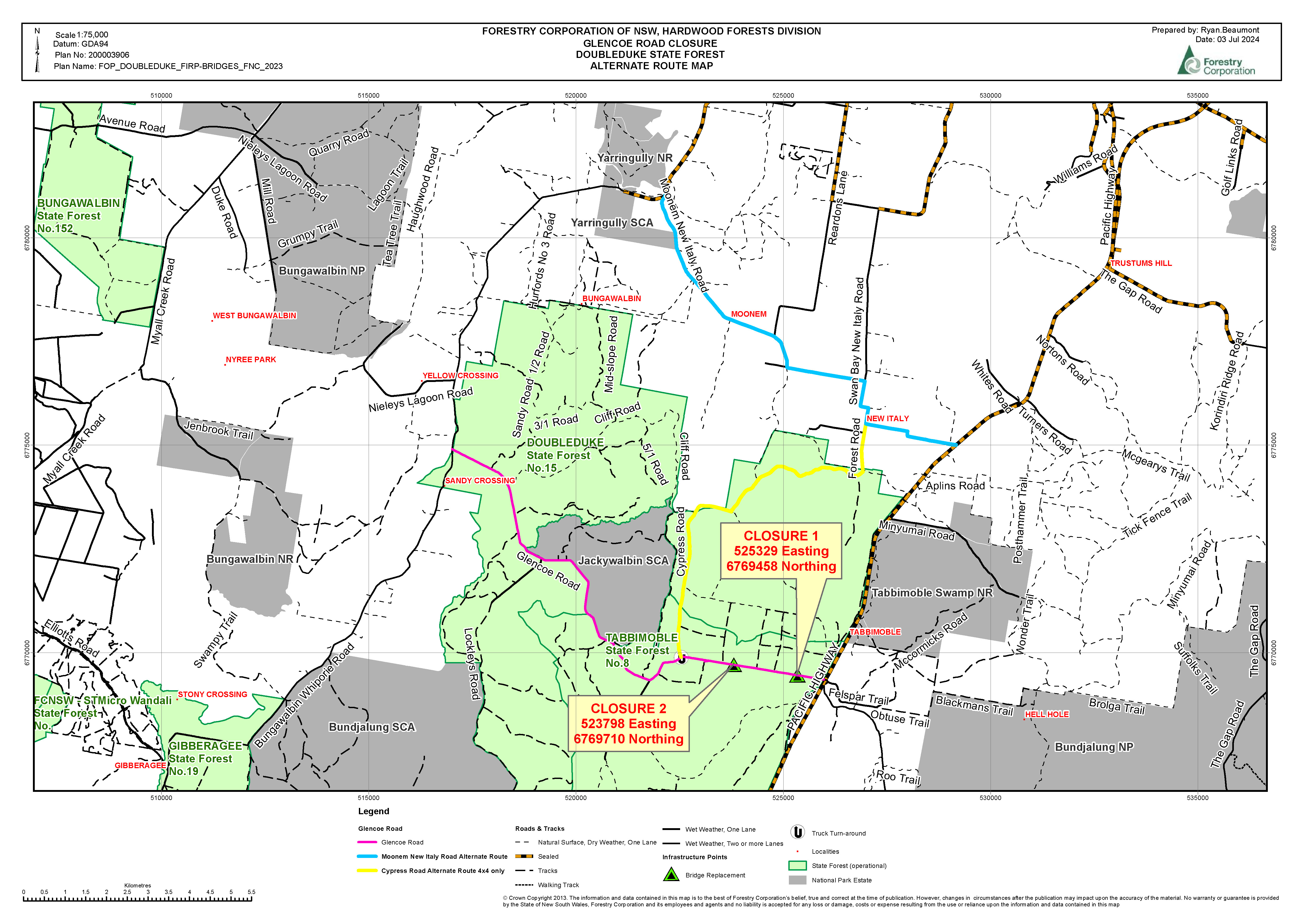 Map of Glencoe road closure and detours